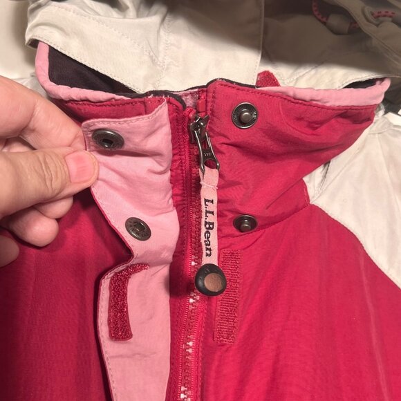 L.L.Bean M Red Pink Hooded Nylon Jacket Detachable Fleece Liner Water-Resistant - Picture 16 of 16